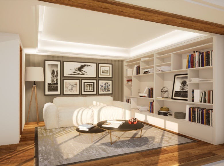 Custom home library at La Palazzo