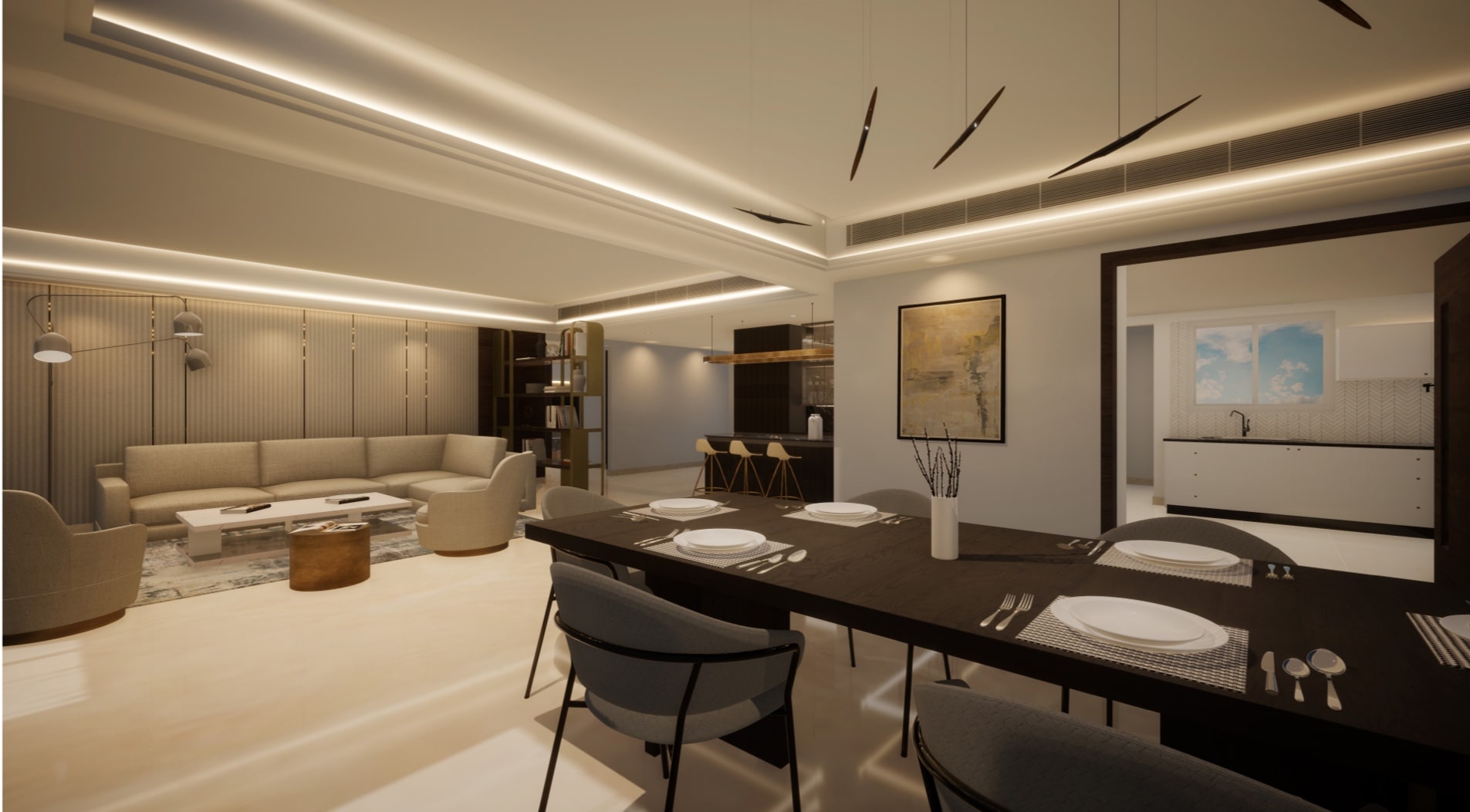 Standard living room layout at La Palazzo